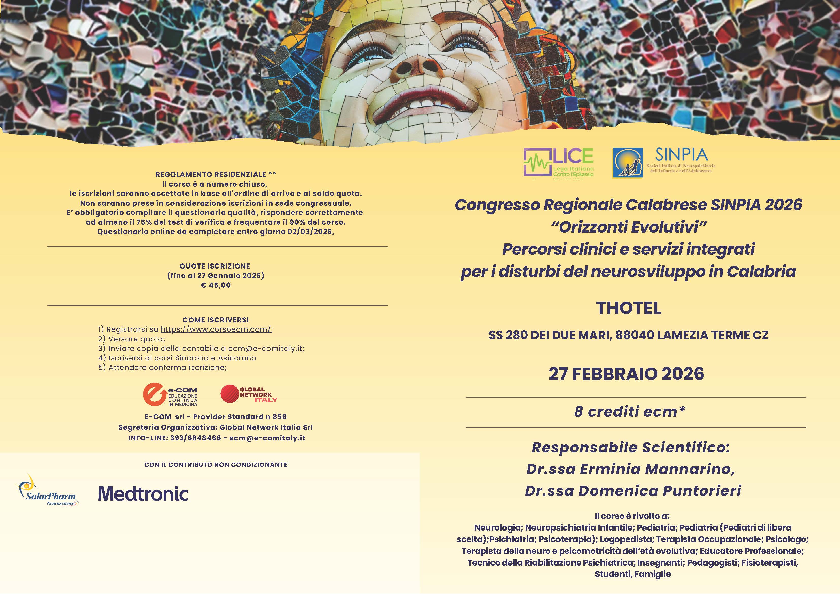 Congresso Regionale Calabrese SINPIA 2026 “Orizzonti Evolutivi”  Percorsi clinici e servizi integrati per i disturbi del neurosviluppo in Calabria